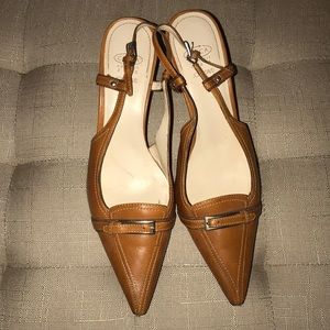 Tan Leather Slingback Kitten Heels